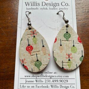 Bundle 3 for $12.  Vintage Christmas Ornament Design Faux Leather Earrings.